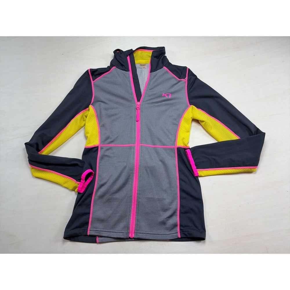Kari Traa Womens Full Zip Athletic Jacket Grey Yellow Pink Colorblock Small